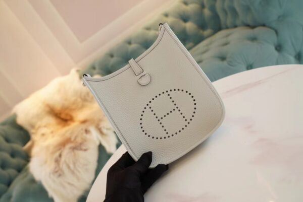 00a5914f66e1970-1 Sale Hermes 08 Blue Brume Clemence Leather Mini Evelyne 16CM Silver Hardware