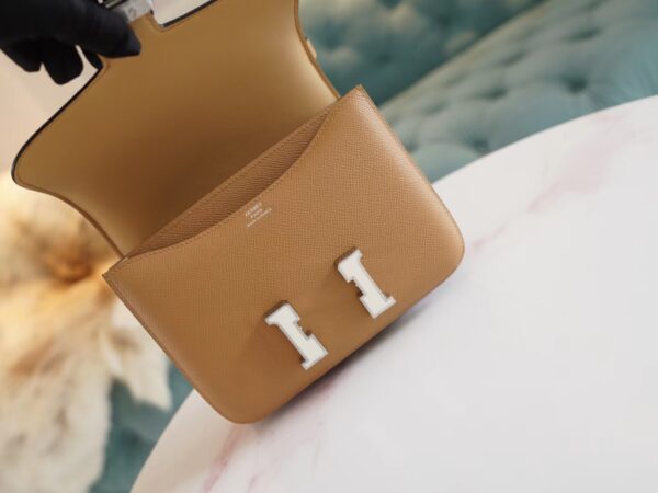 00aa7d5970831db Full Handmade Hermes 0M Chai Epsom Leather Constance 19CM White Enamel Buckle