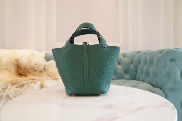 028658e29009c3c-1 Full Handmade Hermes Z6 Malachite Clemence Leather Picotin18CM Gold Hardware