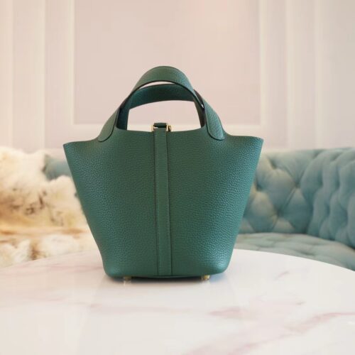 Full Handmade Hermes Z6 Malachite Clemence Leather Picotin18CM Gold Hardware