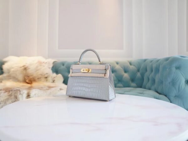 02df74d79f213c8 God Factory Bags Hermes Mini Kelly Two 19CM C80 Pearl Grey Matt Alligator Crocodile Gold Hardware