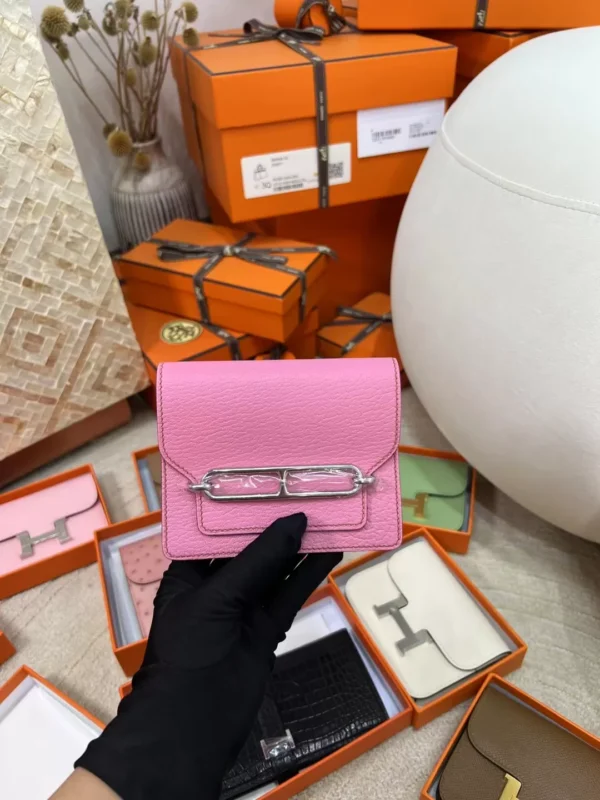 031f97ec49dae44-jpg Qatar Doha Hermes Chevre Leather 5P Pink Roulis Slim Wallet Silver Hardware