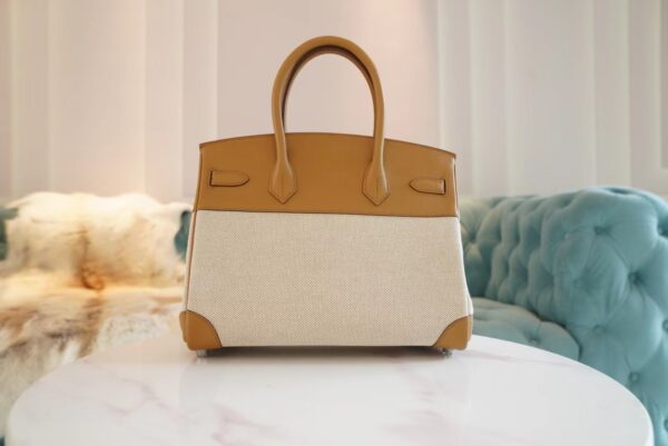 03f7aa6af6da2ee-1 New Arrival Hermes Beige Canvas/2S Sesame Leather Birkin30CM Silver Hardware