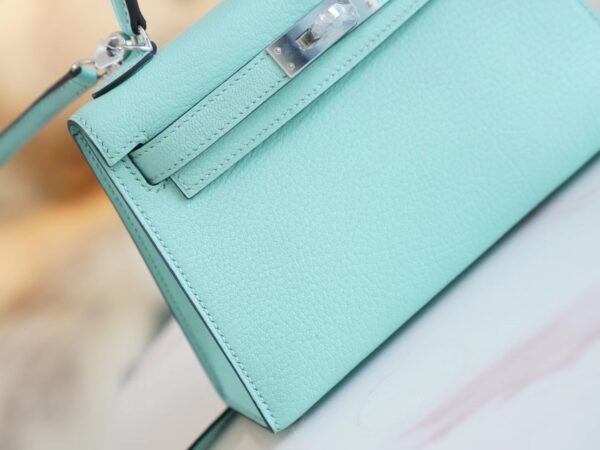 04020184f547580 Discount God Factory Bags Hermes Aqua Chevre Leather Mini kelly Two19CM Silver Hardware