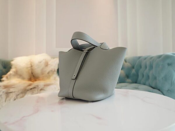 04ee5a174fe7f37 New Hermes Picotin Bag 18CM Clemence 4Z Gris Mouette Silver Hardware