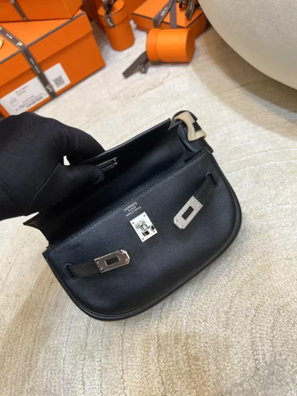 057ed23721443db-jpg Full Handmade 89 Noir Swift Leather Kelly Moove Waist Bag Silver Hardware