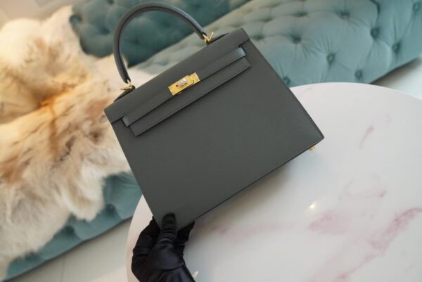 05b8ddf07ebe4f3 Full Handmade Hermes CK63 Vert Amande Kelly 25CM Epsom Leather Gold Hardware