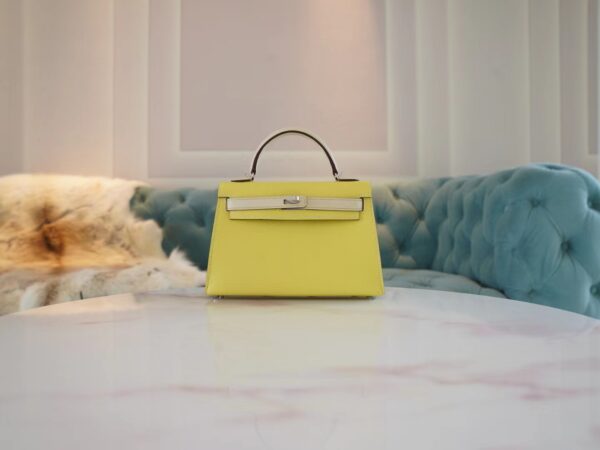 0632bcb1a1f14d3-1 God Factory Bags Factory Hermes 9R Lemon Yellow & Craie Epsom Leather Mini Kelly19CM