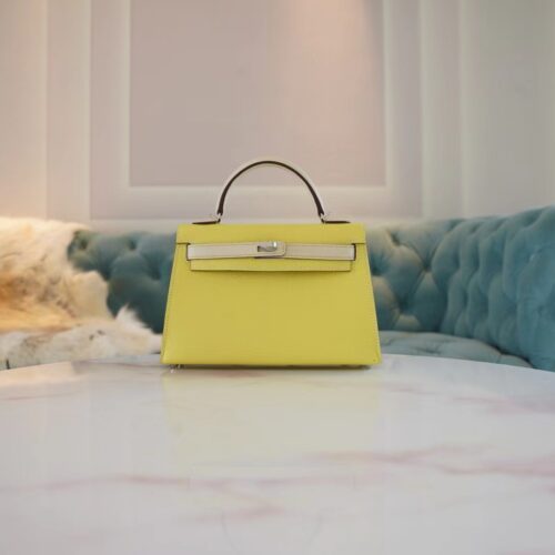 God Factory Bags Factory Hermes 9R Lemon Yellow & Craie Epsom Leather Mini Kelly19CM
