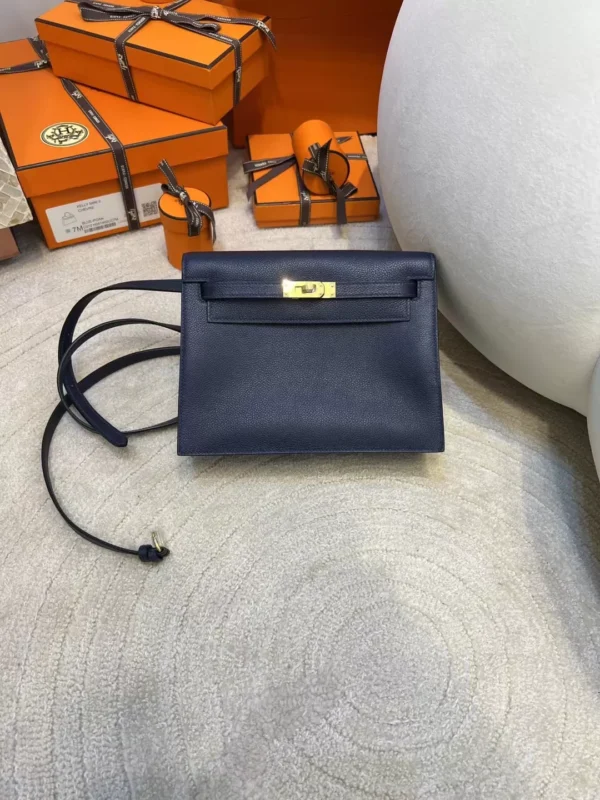 070eb051663f405-jpg Hermes Evercolor Leather Kelly Danse 22CM 2Z Blue Nuit Gold Hardware