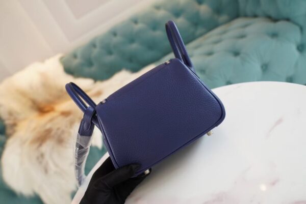 07561b1abaf8de8 God Factory Bags Factory Hermes 7K Blue Saphir Clemence Leather Mini Lindy19CM Silver Hardware
