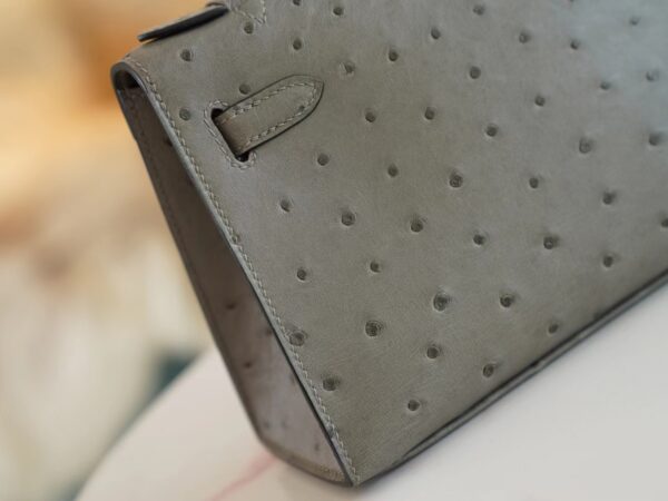 0790ba576da45e2 Hermes Shop Kelly Pochette 22cm Ostrich M8 Gris Asphalt Silver Hardware