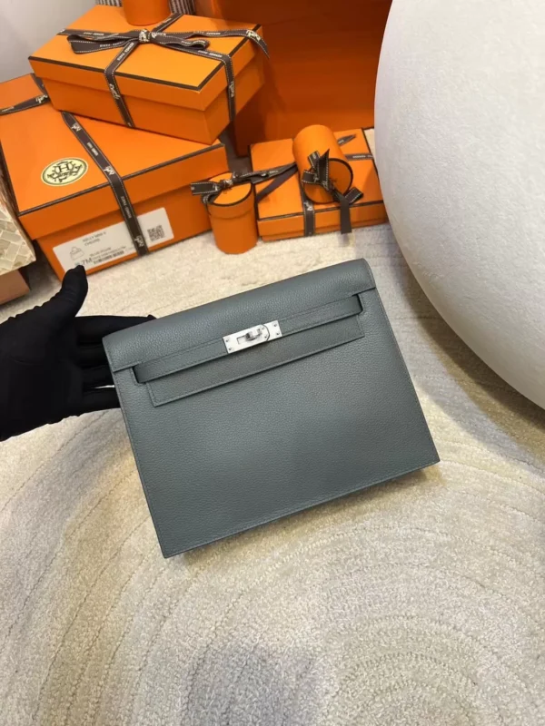0824b8e894e35b1-jpg Hermes Kelly Danse 22CM 63 Vert Amande Evercolor Leather Silver Hardware