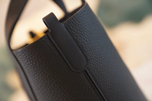 08b45e9f87a9f2b Full Handmade Hermes CK89 Black In The Loop18CM Clemence Leather Gold Hardware
