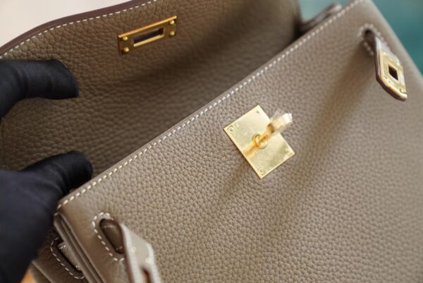08bba70d3400747 New God Factory Bags Hermes C18 Gris Etoupe Clemence Leather Kelly Ado Backpack22cm Gold Hardware