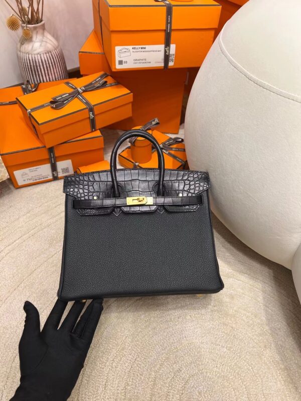 092890bd1446b84-1 USA Los Angeles Hermes Birkin Touch 25 89 Noir Togo/ Matte Crocodile Gold Hardware