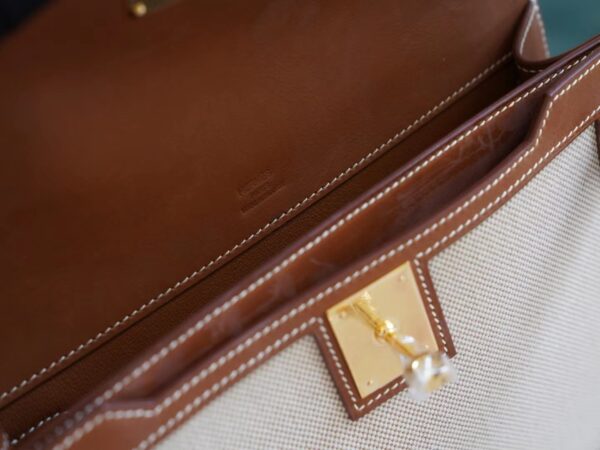 0935658a8d9a562 New Arrival God Factory Bags Hermes Depeches25CM Beige Canvas & Barenia Leather Gold Hardware