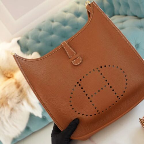 Discount God Factory Bags Hermes Evelyne Shoulder Bag29CM CK37 Gold TC Leather