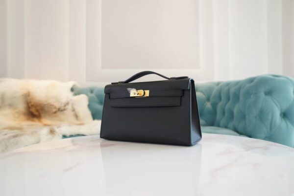 09f4d117d53948d Fashion God Factory Bags Hermes CK89 Black Epsom Leather Kelly Pochette22cm Clutch Bag