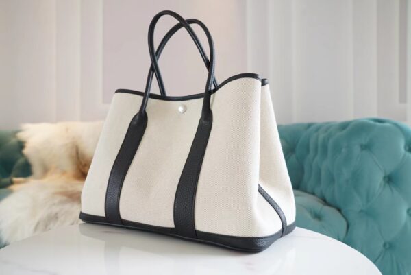 0a912481197b1f9 Wholesale God Factory Bags Hermes Black Leather/Beige Canvas Garden Party30/36CM