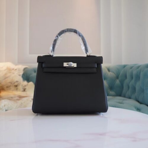Hot Sale Hermes Kelly25CM Tote Bag CK89 Nior Togo Leather Silver Hardware