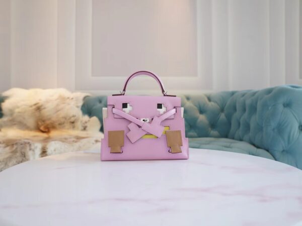 0b2446c12ad14be-1 Full Handmade Hermes X9 Mauve Sylyestre Epsom Leather Kelly Doll Picto Silver Hardware
