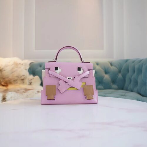 Full Handmade Hermes X9 Mauve Sylyestre Epsom Leather Kelly Doll Picto Silver Hardware