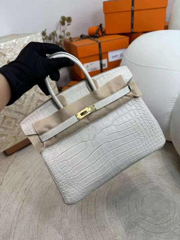 0cf145e935aff14-jpg Full Handmade HCP Matte Porosus Crocodile Birkin 25CM 8L Beton Gold Hardware