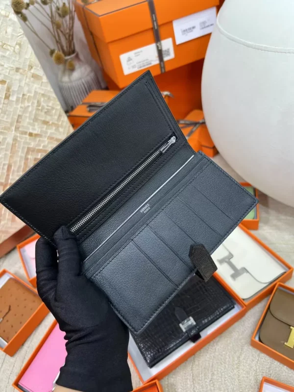 0d3c53698a38a22-jpg Hermes 89 Noir Lizard Leather Long Bearn Wallet Silver Hardware
