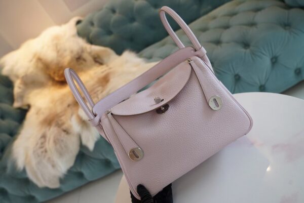 0dd2340b51d62a0 New Arrival Hermes Lindy 26CM 09 Mauve Pale Clemence Leather Silver Hardware
