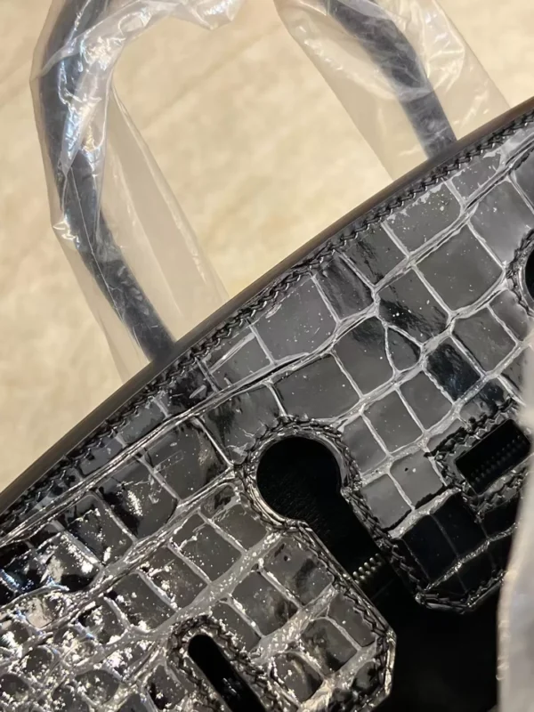 0e145f190a9f71e-jpg Hermes Shiny Porosus Crocodile Birkin 25CM 89 Noir Silver Hardware