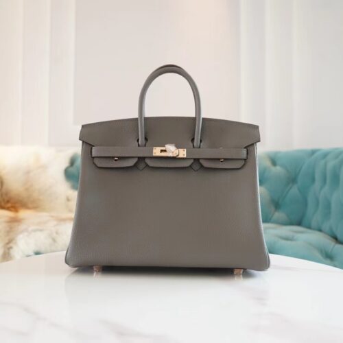 Hermes Handmade Boutique 8F Etain Togo Leather Birkin25CM Rose Gold Hardware