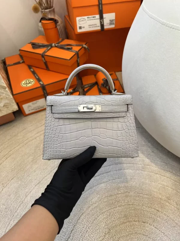 0f8e2996f5276b3-jpg-1 Handmade Hermes Mini Kelly 19CM Matte Alligator 80 Gris Pearl Silver Hardware