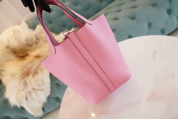 10180c286287a2b God Factory Bags Factory Hermes Picotin18CM Rose Clemence Leather Silver Hardware