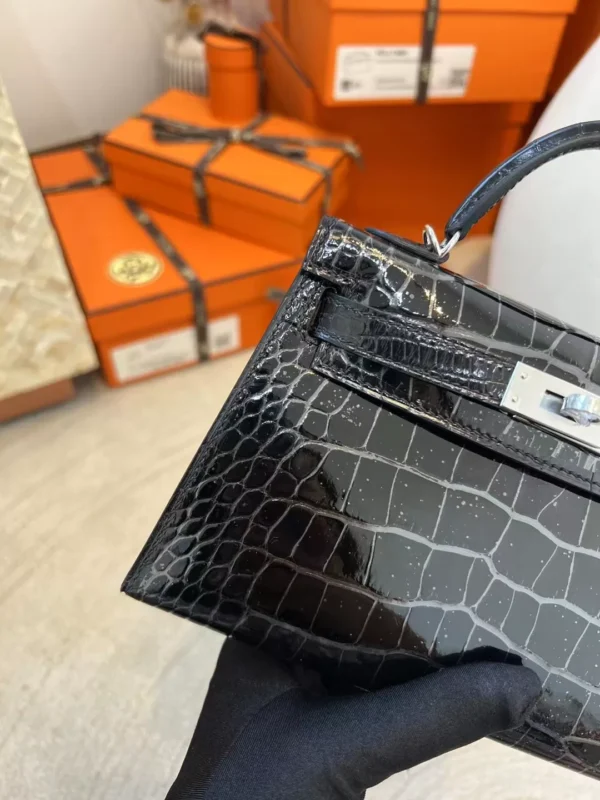10c5ddb130e9a51-jpg Hermes 89 Noir Mini Kelly 19CM HCP Shiny Alligator Silver Hardware