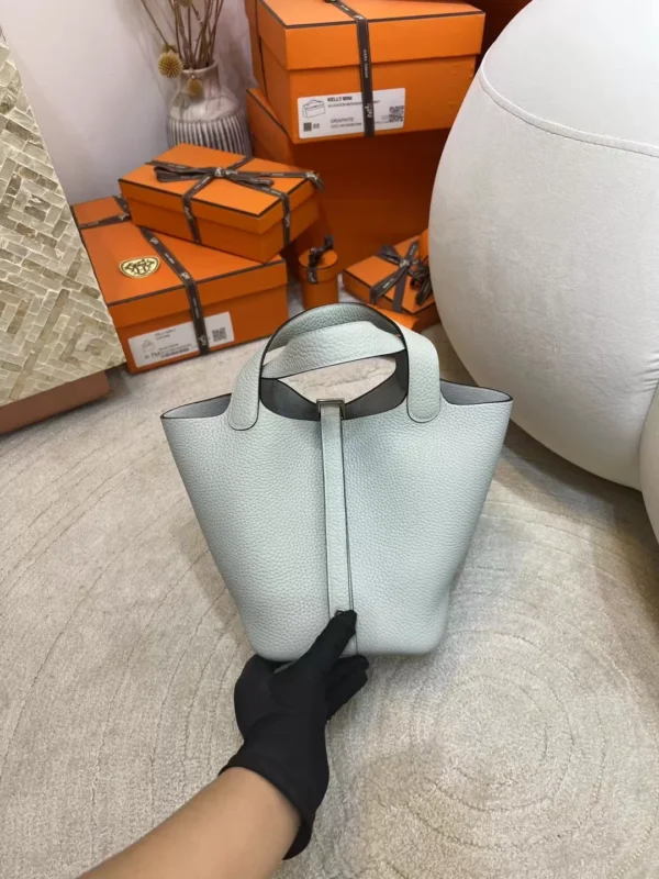 11a8565ad550e91-jpg-1 Handmade 0W Gris Neve Clemence Leather Picotin Bag 18CM Silver Hardware