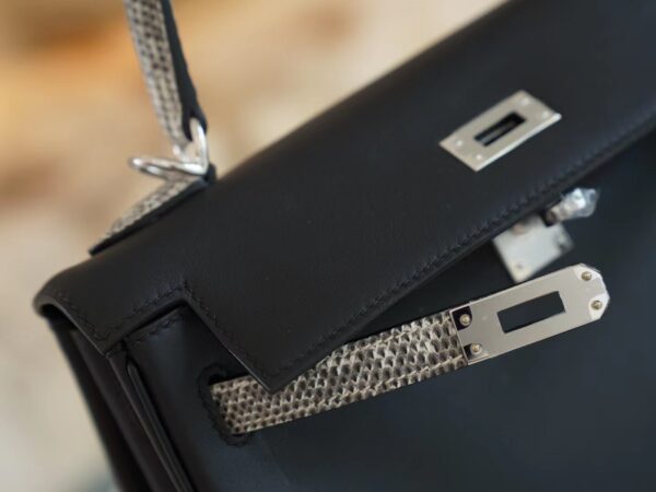 1270fc67f08e276 Hong Kong Hermes Kelly 25CM Swift / Lizard 89 Noir Silver Hardware