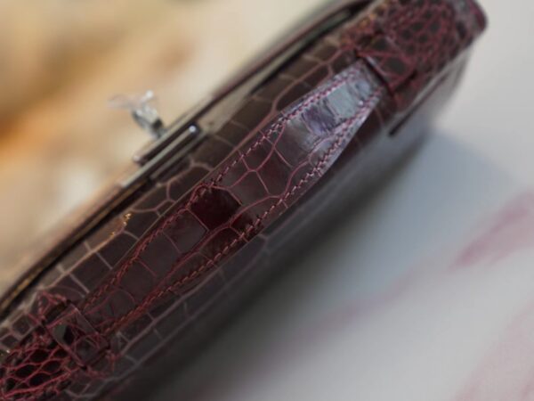 12d87a577c17434 Hermes Kelly Pochette 22CM Shiny Alligator 57 Bordeaux Silver Hardware
