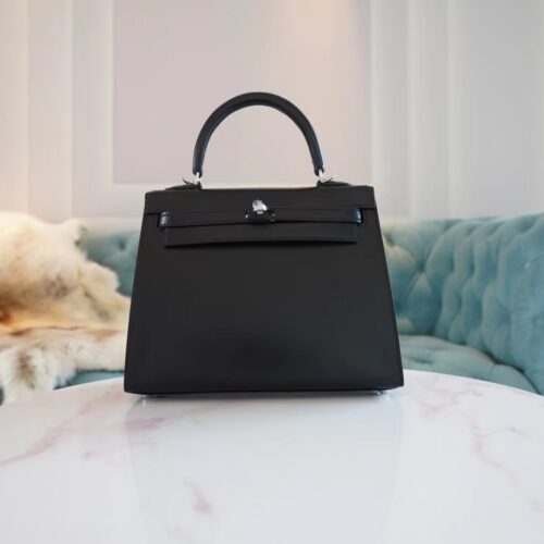 Wholesale Hermes Kelly25CM CK89 Nior Box Leather Women’s Bag Silver Hardware