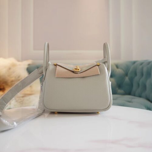 Hermes CK80 Gris Pearl Clemence Leather Mini Lindy 19CM Gold Hardware