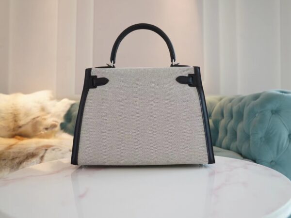 150b57fe7426d1a Full Handmade Hermes Canvas/ Swift Kelly Sellier 28CM CK89 Nior Silver Hardware