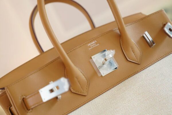153a2f318c6ba6c-1 New Arrival Hermes Beige Canvas/2S Sesame Leather Birkin30CM Silver Hardware
