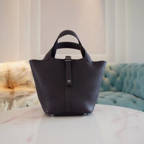 Hermes Factory Picotin 18CM Clemence 59 Raisin Silver Hardware