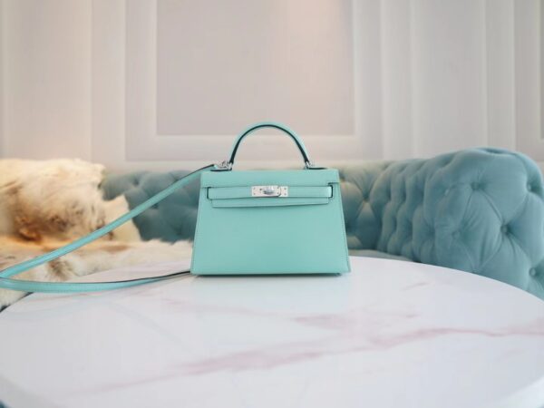 1669fabb1296f2c-1 Discount God Factory Bags Hermes Aqua Chevre Leather Mini kelly Two19CM Silver Hardware