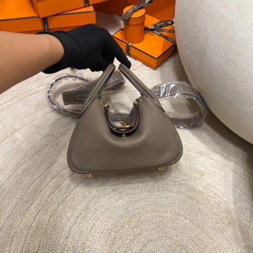 Taiwan Hermes Mini Lindy 19 TC Leather 18 Etoupe Gold Hardware