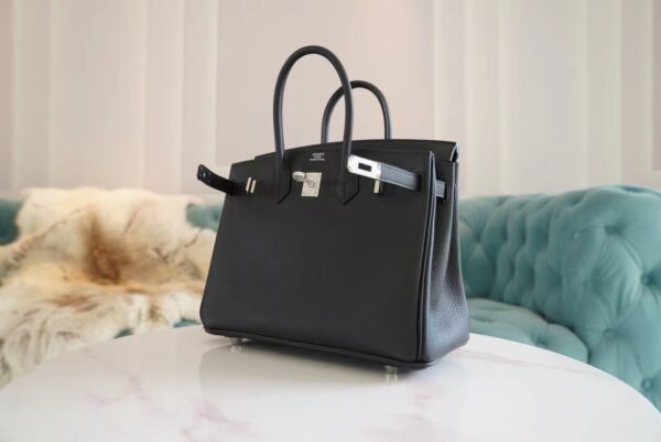 16fb9f70221e171 Full Handmade Hermes CK89 Black Togo Leather Birkin25CM Tote Bag Silver Hardware
