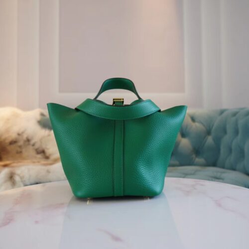Full Handmade Hermes Picotin Bag18CM U4 Vert Vertigo Clemence Leather Gold Hardware