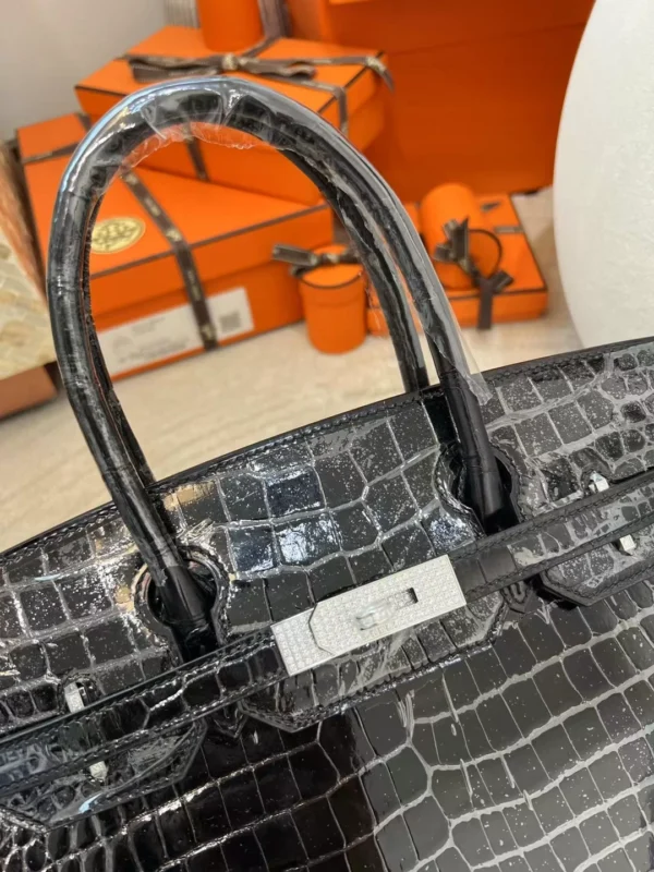 17725bf624204ca-jpg Hermes Boutique 89 Noir Birkin 30CM Shiny Porosus Crocodile Silver Hardware