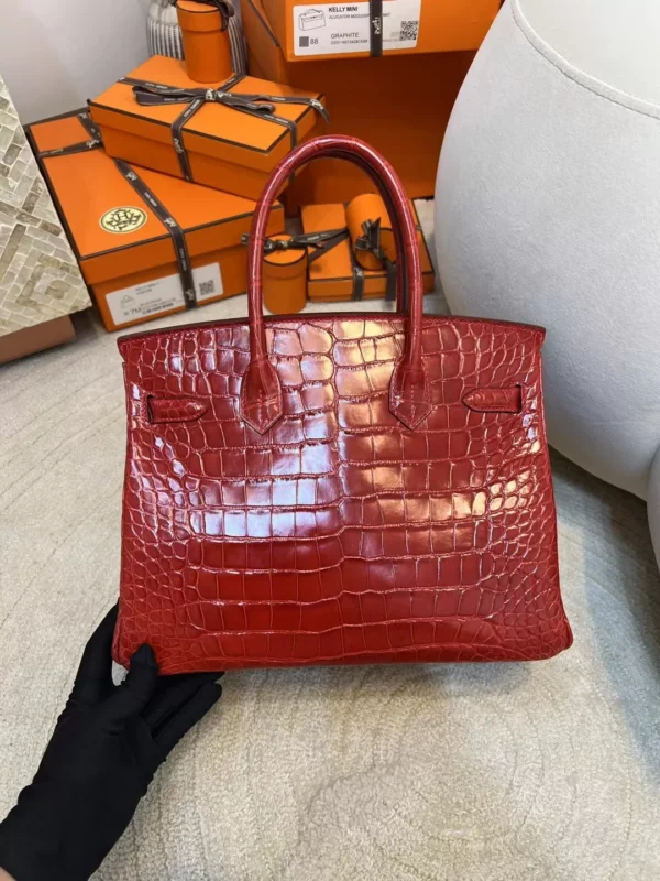 17b55f838c55ed8-jpg Hermes Shiny Alligator Crocodile Birkin 30CM 95 Braise Silver Hardware