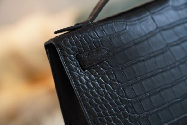17b6803fb9250e9 Hermes Shop Hermes Kelly Pochette 22CM Matte Alligator 89 Noir Silver Hardware